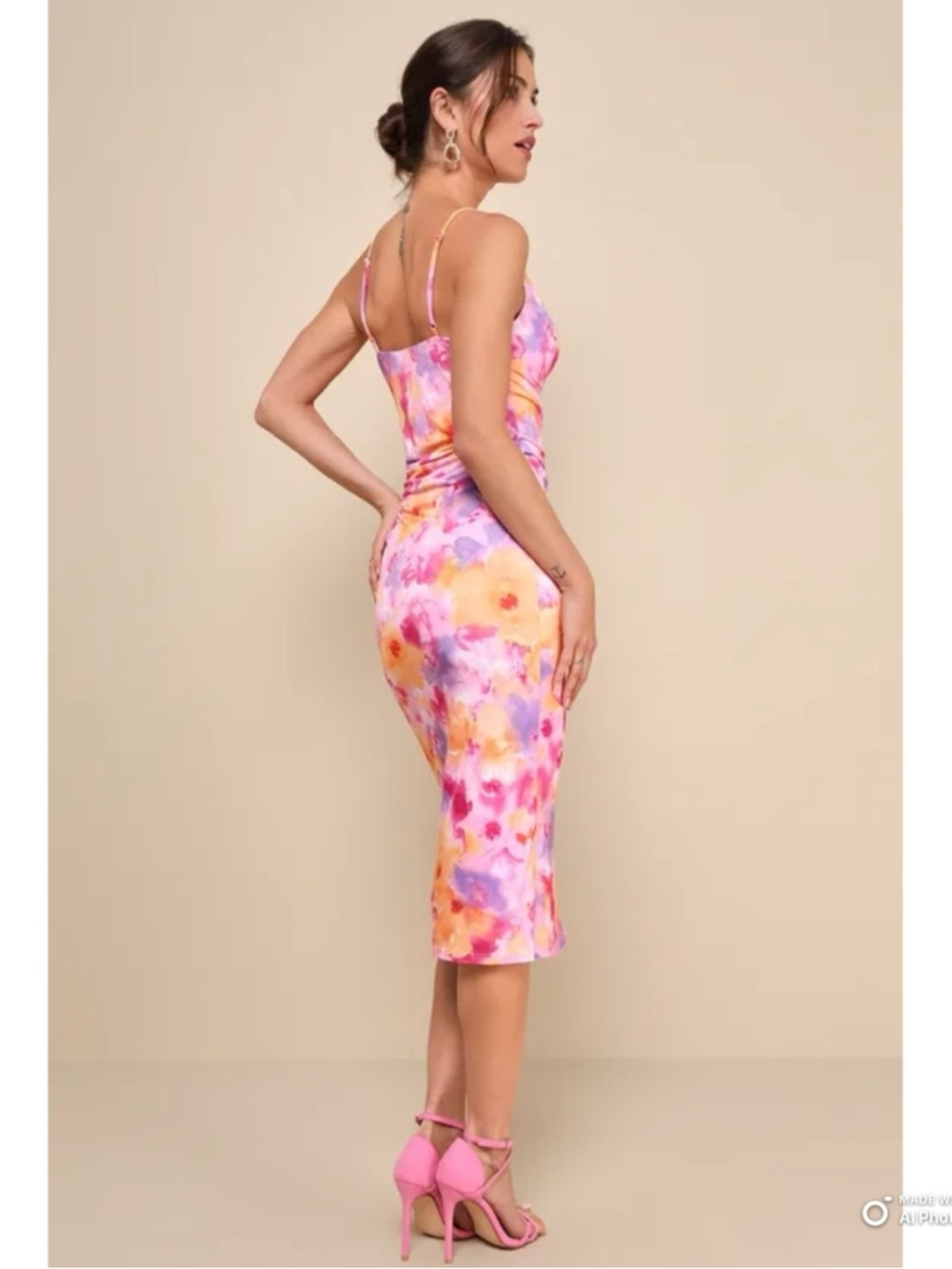 Floral Tie-Dye Cutout Slip Midi Dress - Pink & Purple - Picture 8 of 16
